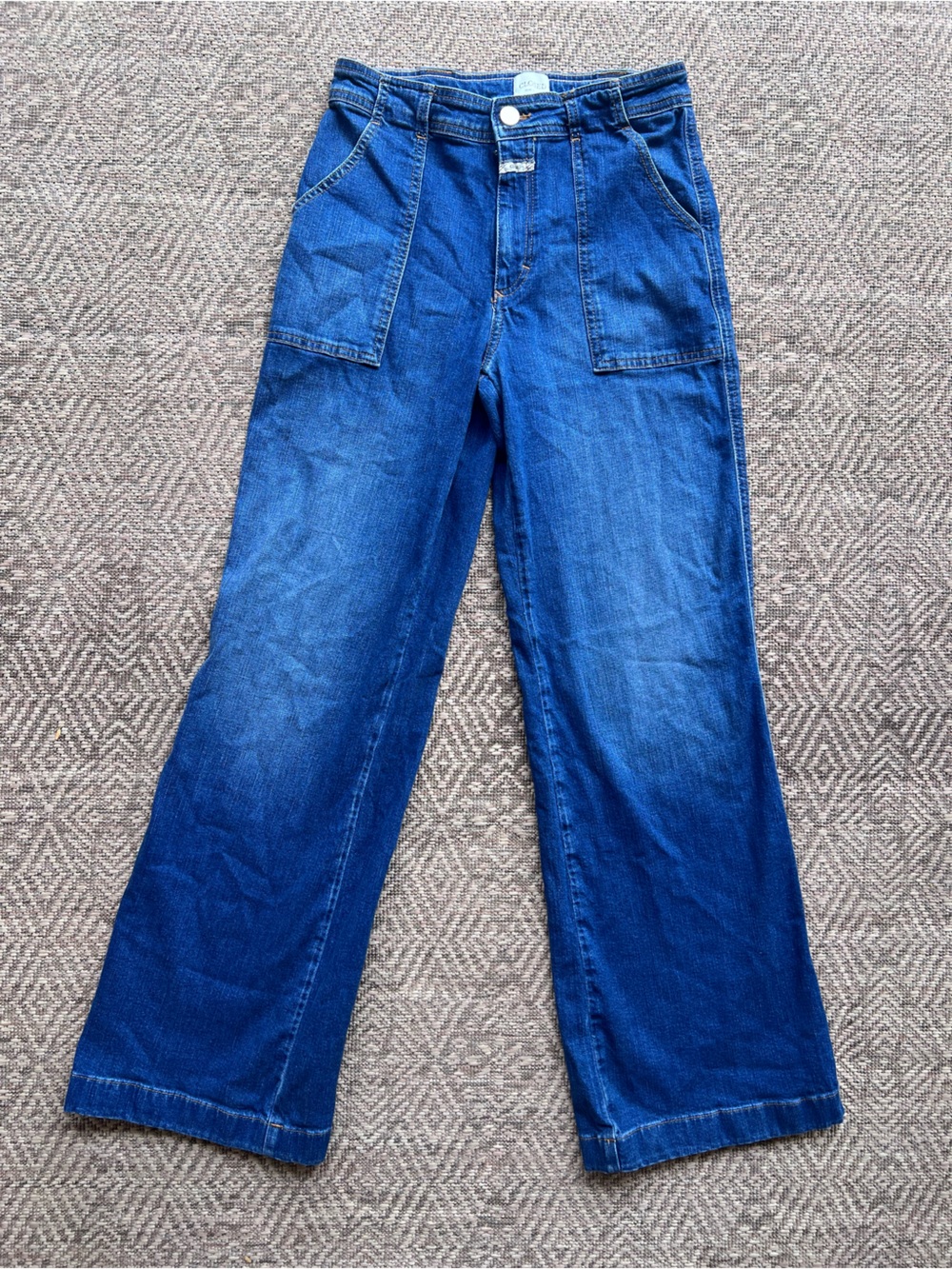 CLOSED Jeans 27 Made Italy Wide Leg High Rise Patch Pocket Blue Denim